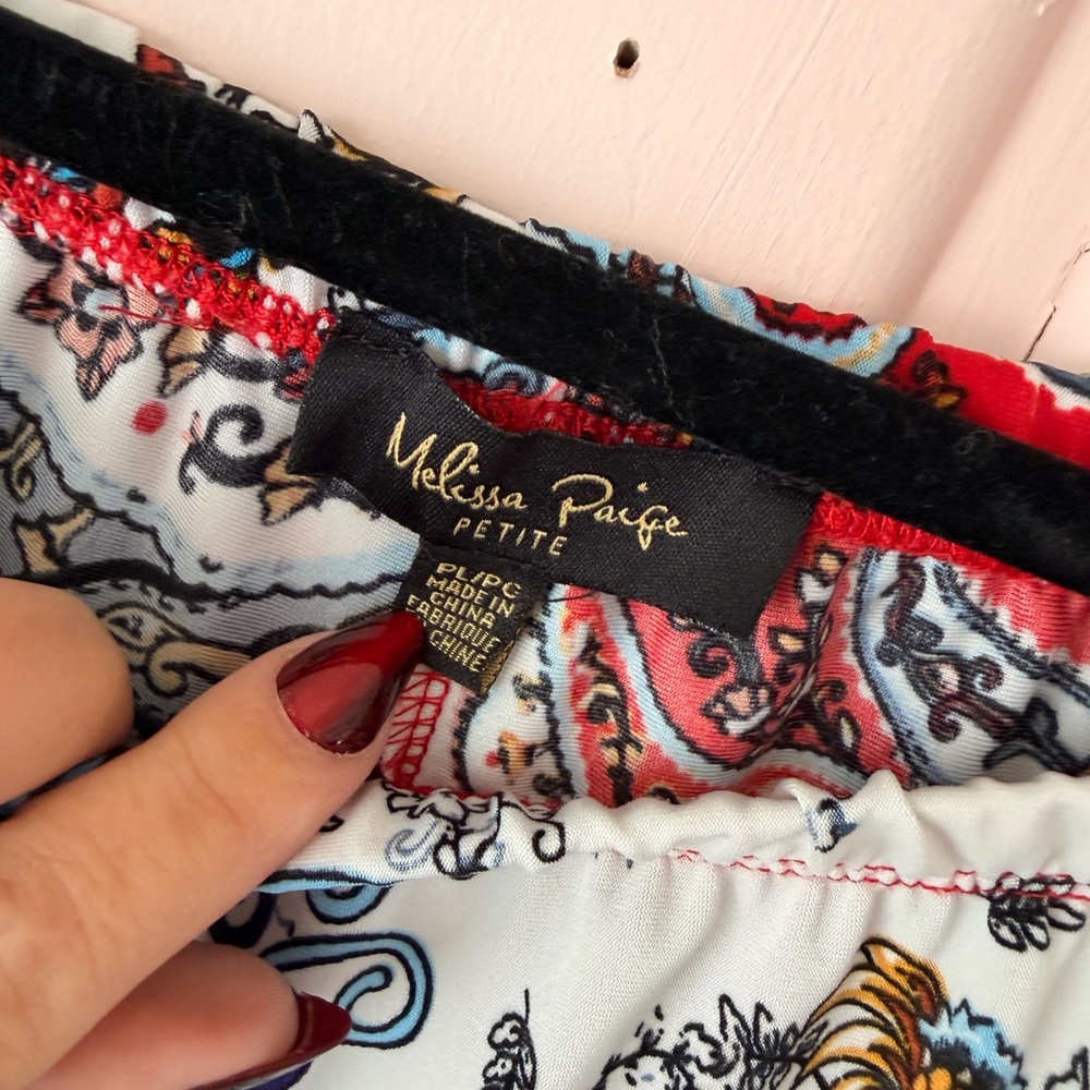 Melissa Paige Red and Blue Paisley Wide Leg Pants szPL - Picture 3 of 4